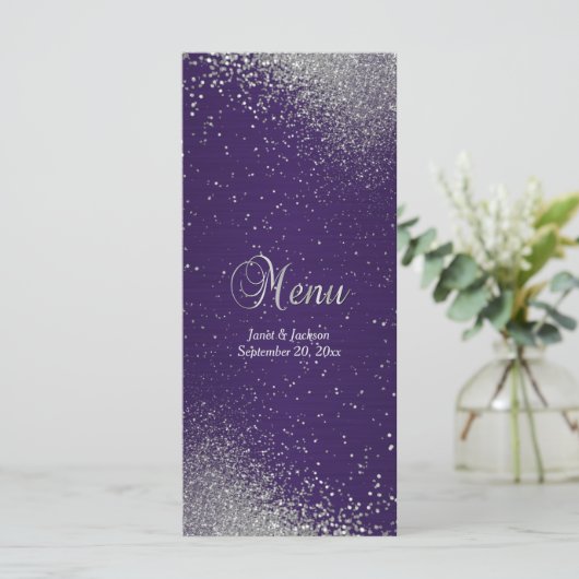 Paars en Zilver Nep Glitters Menu (Staand voorkant)