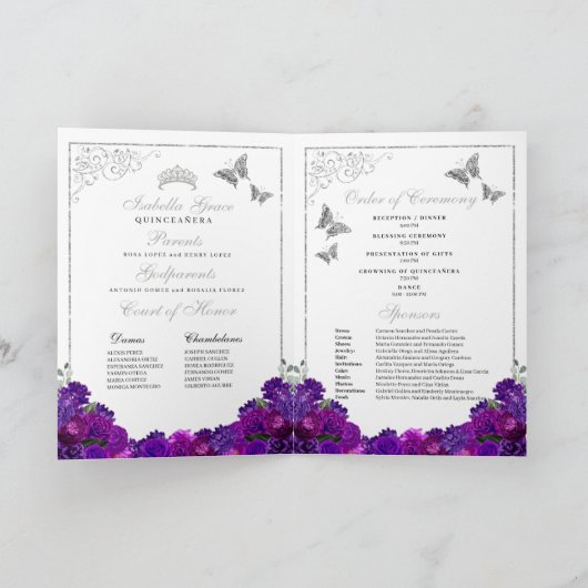 Paars en zilver Quinceanera Tiara Butterflies Programma (Binnen)