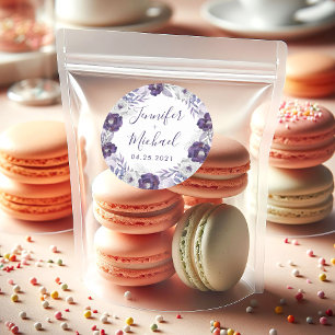 Paars en Zilveren Waterverf Floral Wreath Wedding Ronde Sticker