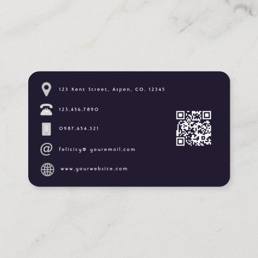 Paars en zilvergetijden QR-code Visitekaartje (Achterkant)