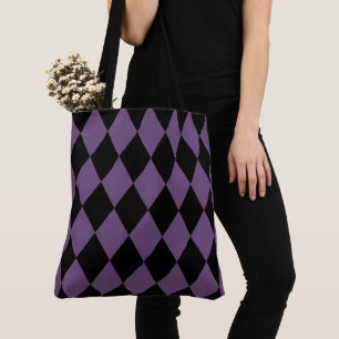 Paars en zwart harlekijnpatroon tote bag