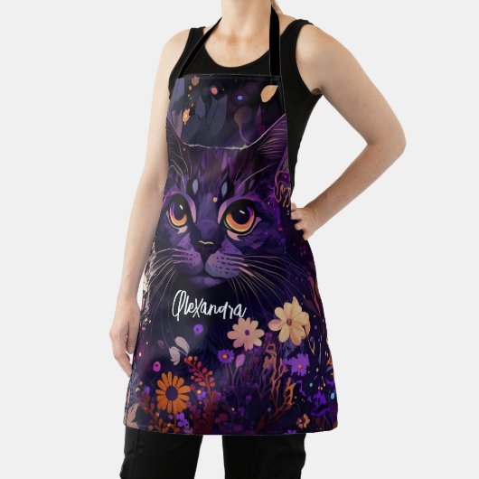 Paars en zwart "Kat van Floral" Schort (Insitu)