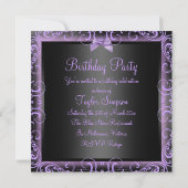 Paars en zwart Lijst Sweet16 Birthday Invite Kaart (Achterkant)