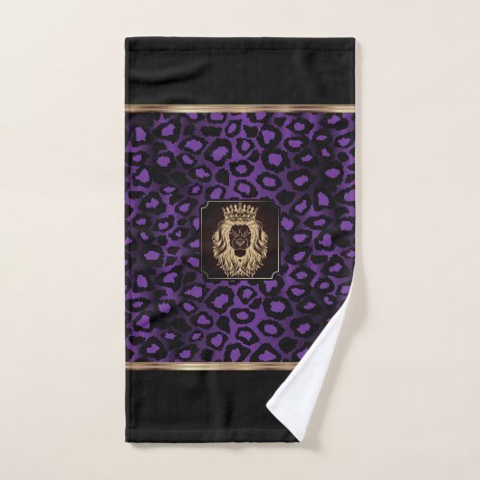 Paars en zwart luipatroon met luienkop bad handdoek (Handdoek)