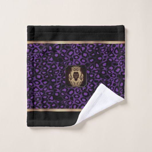 Paars en zwart luipatroon met luienkop bad handdoek (Wasdoekje)