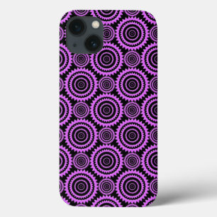 Paars en Zwart Modern Cirkel Patroon iPhone 13 Hoesje