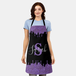 Paars en zwart monogram glitterschuim schort