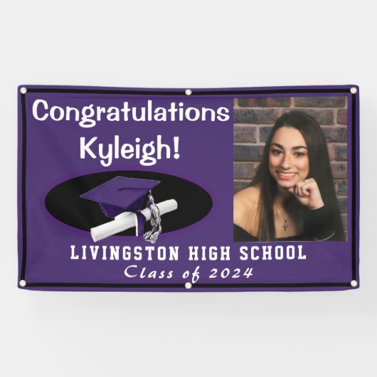 Paars en zwart vinylAfstuderen Foto Spandoek (Horizontaal)