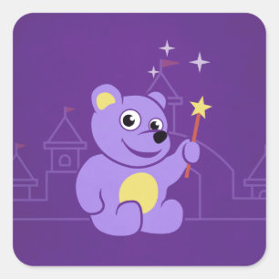 Paars Fairy Cartoon Teddy Bear Vierkante Sticker