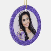  Paars Faux Glitter Monogram Foto Keramisch Ornament (Rechts)