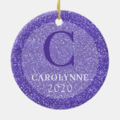  Paars Faux Glitter Monogram Foto Keramisch Ornament (Achterkant)