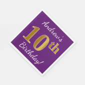 Paars, Faux Gold 10e verjaardag + Aangepaste naam Servet (Hoek)