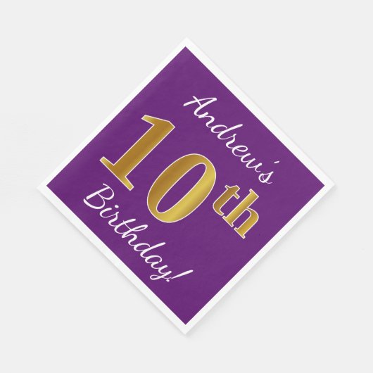 Paars, Faux Gold 10e verjaardag + Aangepaste naam Servet (Hoek)