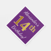 Paars, Faux Gold 14e verjaardag + Eigen naam Servetten (Hoek)