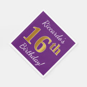 Paars, Faux Gold 16e verjaardag + Aangepaste naam Servetten (Hoek)