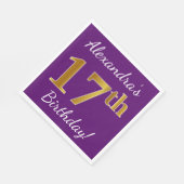 Paars, Faux Gold 17e verjaardag + Eigen naam Servetten (Hoek)