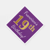 Paars, Faux Gold 19e verjaardag + Eigen naam Servetten (Hoek)