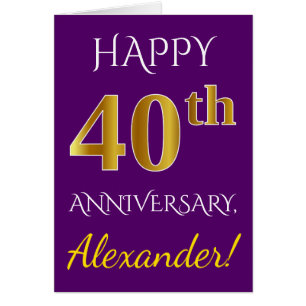 Paars, Faux Gold 40th Wedding Jubileum + naam