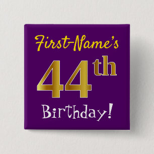 Paars, Faux Gold 44e verjaardag, met aangepaste na Vierkante Button 5,1 Cm