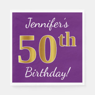 Paars, Faux Gold 50th Birthday + Eigen naam Servet