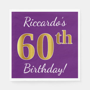 Paars, Faux Gold 60th Birthday + Eigen naam Servetten