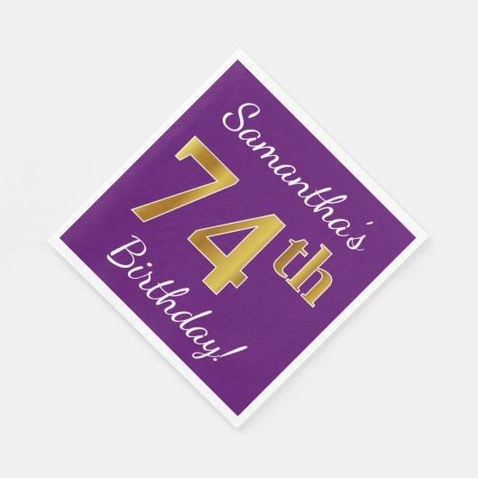 Paars, Faux Gold 74th Birthday + Eigen naam Servetten (Hoek)