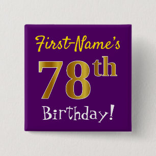 Paars, Faux Gold 78e verjaardag, met aangepaste na Vierkante Button 5,1 Cm