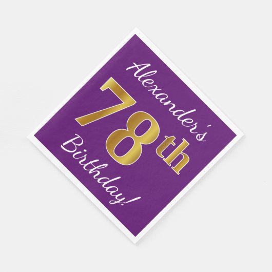 Paars, Faux Gold 78th Birthday + Eigen naam Servet (Hoek)