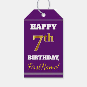 Paars, Faux Gold 7th Birthday + Eigen naam Cadeaulabel