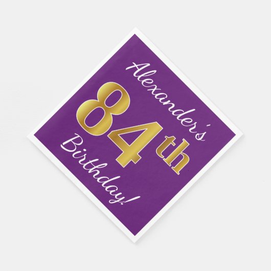 Paars, Faux Gold 84th Birthday + Eigen naam Servet (Hoek)