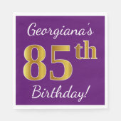 Paars, Faux Gold 85th Birthday + Eigen naam Servetten (Voorkant)