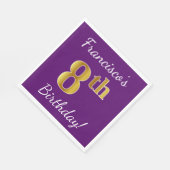 Paars, Faux Gold 8th Birthday + Eigen naam Servet (Hoek)