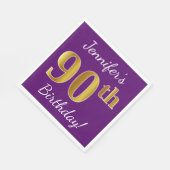 Paars, Faux Gold 90th Birthday + Eigen naam Servetten (Hoek)