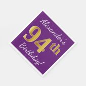 Paars, Faux Gold 94th Birthday + Eigen naam Servet (Hoek)