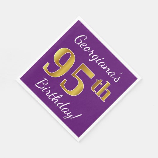 Paars, Faux Gold 95th Birthday + Eigen naam Servetten (Hoek)