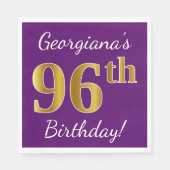 Paars, Faux Gold 96th Birthday + Eigen naam Servetten (Voorkant)
