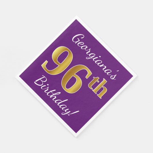 Paars, Faux Gold 96th Birthday + Eigen naam Servetten (Hoek)