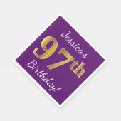 Paars, Faux Gold 97th Birthday + Eigen naam Servetten (Hoek)