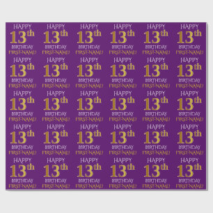 Paars Faux Gold "HAPPY 13th BIRTHDAY" Cadeaupapier