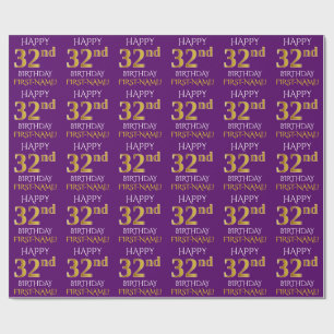 Paars Faux Gold "HAPPY 32nd BIRTHDAY" Cadeaupapier