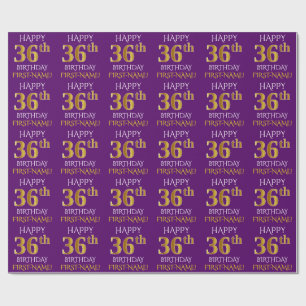 Paars Faux Gold "HAPPY 36th BIRTHDAY" Cadeaupapier