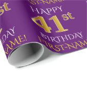 Paars Faux Gold "HAPPY 41st BIRTHDAY" Cadeaupapier (Rol Hoek)