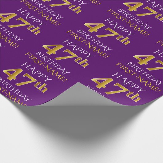 Paars Faux Gold "HAPPY 47th BIRTHDAY" Cadeaupapier (Hoek)