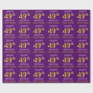 Paars Faux Gold "HAPPY 49th BIRTHDAY" Cadeaupapier
