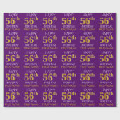 Paars Faux Gold "HAPPY 56th BIRTHDAY" Cadeaupapier (Vlak)