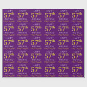 Paars Faux Gold "HAPPY 57th BIRTHDAY" Cadeaupapier (Vlak)