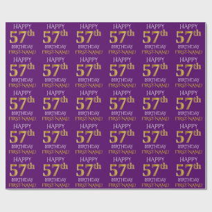 Paars Faux Gold "HAPPY 57th BIRTHDAY" Cadeaupapier