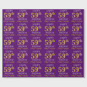 Paars Faux Gold "HAPPY 59th BIRTHDAY" Cadeaupapier (Vlak)