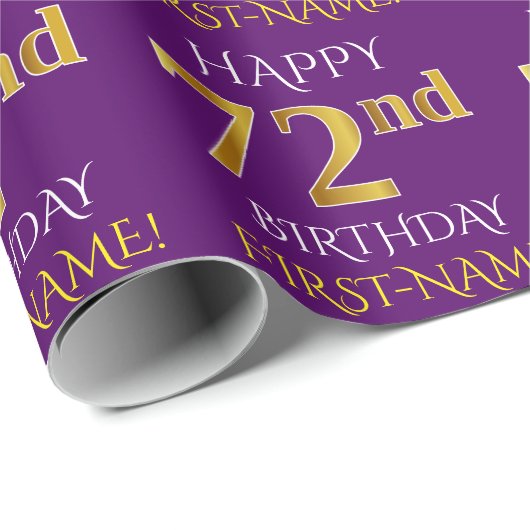 Paars Faux Gold "HAPPY 72nd BIRTHDAY" Cadeaupapier (Rol Hoek)
