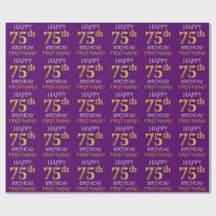 Paars Faux Gold "HAPPY 75th BIRTHDAY" Cadeaupapier